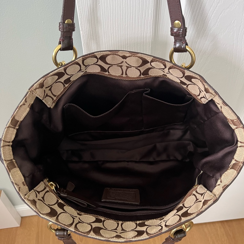 Coach Brown Signature Canvas Tote - Picture 8 of 12
